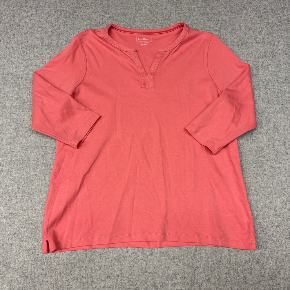 L.L.Bean | 3/4 Sleeve Top | Medium Petite | Coral Pink |Cotton Notch Neck 505517